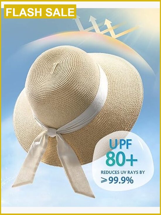 Womens Sun Straw Hat UPF 80+ Foldable Travel Beach Hat main image 6
